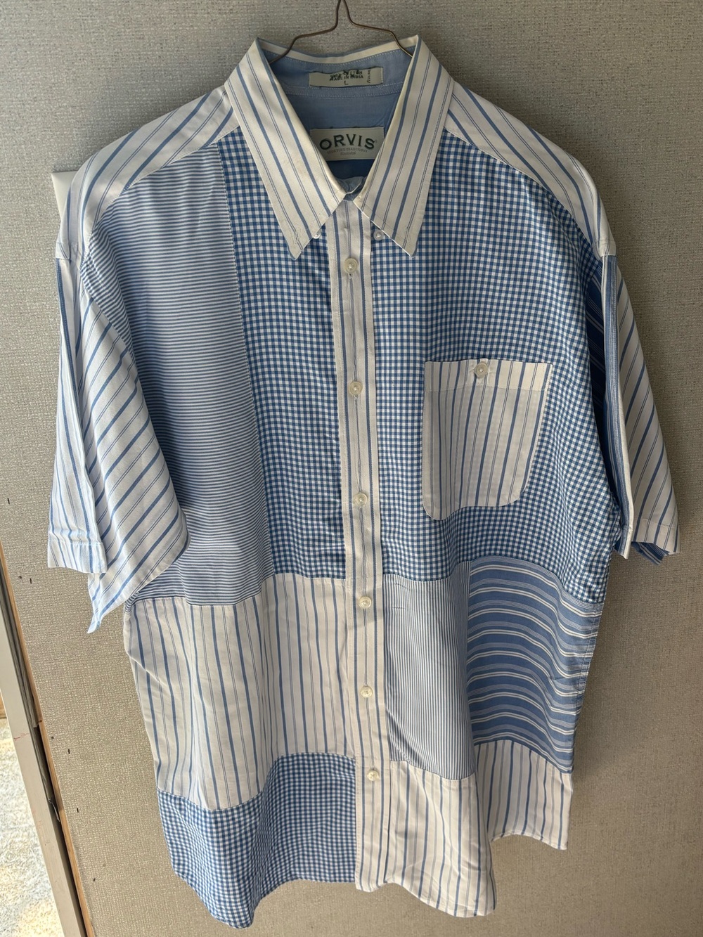 Orvis Light Blue & White Mixed-Pattern Short-Sleeve Button-Down Shirt
